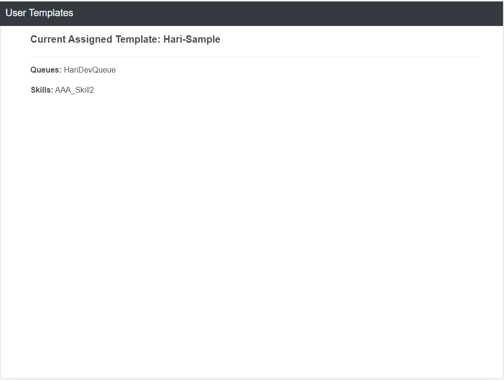 The page shows the details of the template assigned to the user.